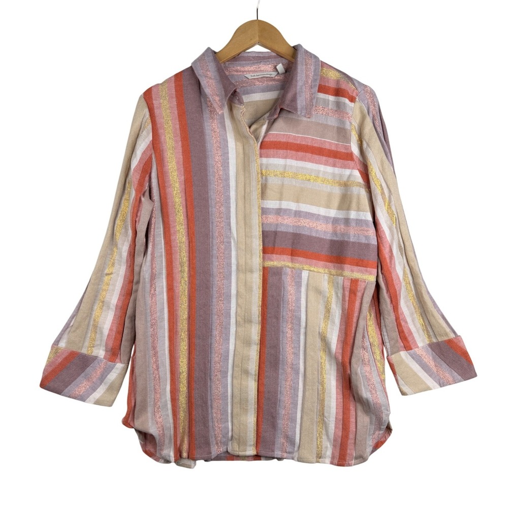 Soft Surroundings Womens Striped Maddalena Sunset Striped Tunic Size Large Pink
